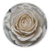 ホワイトウェットバラクローズアップデザイン セラミックノブ (正面)