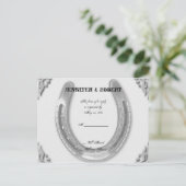 ホワイトウェディングでのシルバーホースシューズRSVP インビテーションポストカード (スタンド正面)