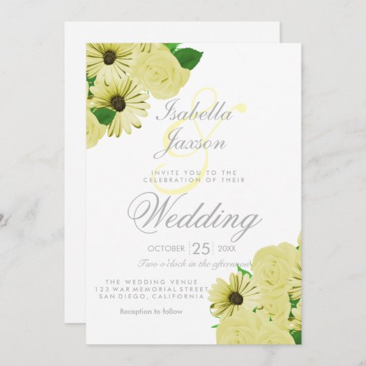 ホワイトウェディングとパステルイエローのウェディング 招待状 (正面/裏面)