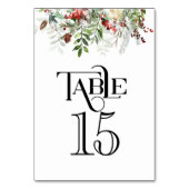 ホワイトウェディングレセプションでのクリスマスグリーン テーブルナンバー (正面)