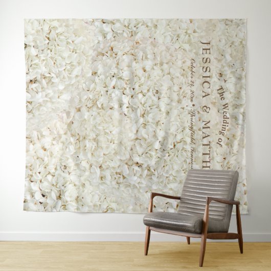 ホワイトウェディングローズフラワーズバックドロップ タペストリー (インサイチュ(横))