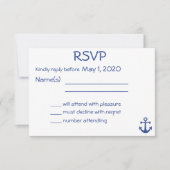 ホワイトウェデ航海のィングRSVPカードといかり 出欠カード (正面)