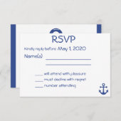 ホワイトウェデ航海のィングRSVPカードといかり 出欠カード (正面/裏面)