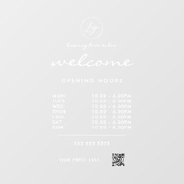 ホワイトウェルカムオープニングアワーズロゴQRコード ウィンドウサイン
