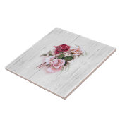 ホワイトウォッエレガントク材のピンク&レッドローズ タイル (側面)