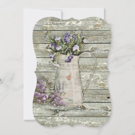 ホワイトウォッシュされた納屋の木造の農家サマーラベンダー 招待状 (正面)