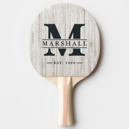 ホワイトウォッシュの木製モノグラムと名前のオーバーレイデザイン 卓球ラケット