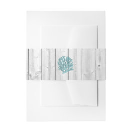 ホワイトウォッシュウッドティール（緑がかった色）サンゴビーチ結婚式バンド 招待状ベリーバンド