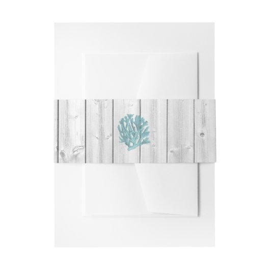 ホワイトウォッシュウッドティール(緑がかった色)サンゴビーチ結婚式バンド 招待状ベリーバンド (正面例)