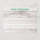 ホワイトウォッシュグリーンツインズ写真誕生のお知らせ 案内ポストカード (裏面)