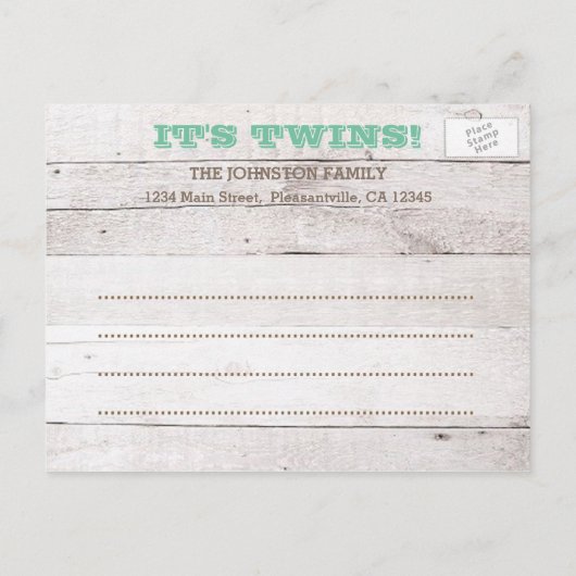 ホワイトウォッシュグリーンツインズ写真誕生のお知らせ 案内ポストカード (裏面)