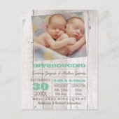 ホワイトウォッシュグリーンツインズ写真誕生のお知らせ 案内ポストカード (正面)