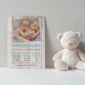 ホワイトウォッシュグリーンツインズ写真誕生のお知らせ 案内ポストカード