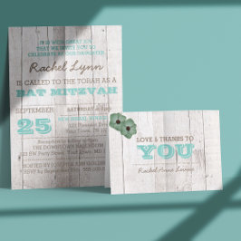 ホワイトウォッシュティール（緑がかった色）バルミツワーありがとう サンキューカード