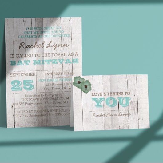 ホワイトウォッシュティール（緑がかった色）バルミツワーありがとう サンキューカード