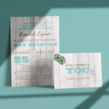 ホワイトウォッシュティール（緑がかった色）バルミツワー招待状