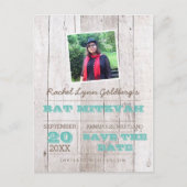 ホワイトウォッシュティール(緑がかった色)バルミツワー救写真日付 案内ポストカード (正面)