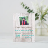 ホワイトウォッシュティール(緑がかった色)バルミツワー救写真日付 案内ポストカード (スタンド正面)