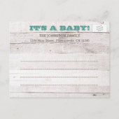 ホワイトウォッシュティール（緑がかった色）写真誕生のお知らせ 案内ポストカード (裏面)