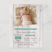 ホワイトウォッシュティール（緑がかった色）写真誕生のお知らせ 案内ポストカード (正面)