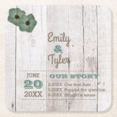ホワイトウォッシュティール(緑がかった色)素朴パーソナライズされた スクエアペーパーコースター (正面)