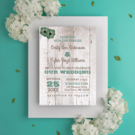 ホワイトウォッシュティール（緑がかった色）素朴結婚式招待状 招待状