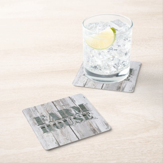 ホワイトウォッシュドのバーンドウッドウェスタンカントリーファームハウス スクエアペーパーコースター (インサイチュ)