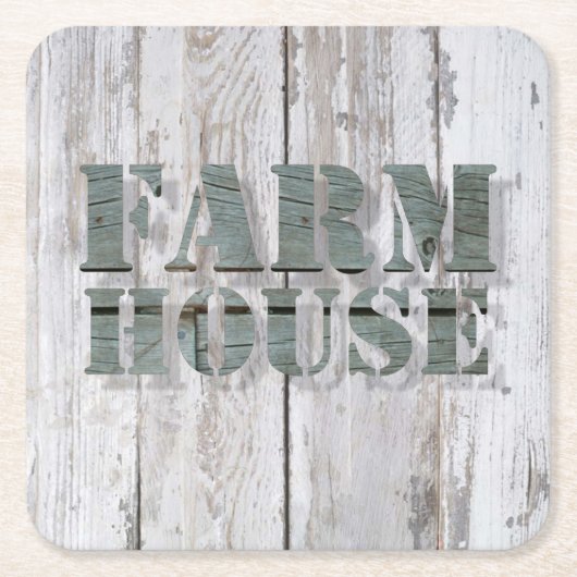ホワイトウォッシュドのバーンドウッドウェスタンカントリーファームハウス スクエアペーパーコースター (正面)