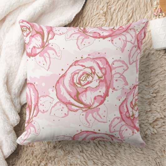 ホワイトウォッシュバラ上のピンク色の装飾用クッション クッション (ブランケット)