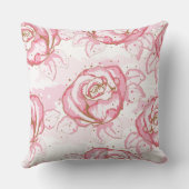 ホワイトウォッシュバラ上のピンク色の装飾用クッション クッション (裏面)