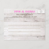 ホワイトウォッシュピンクの写真の誕生のお知らせ 案内ポストカード (裏面)