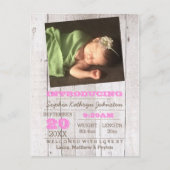 ホワイトウォッシュピンクの写真の誕生のお知らせ 案内ポストカード (正面)