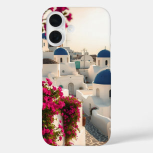 ホワイトウォッシュブルーのドームを持つギリシャのサントリーニ島 iPhone 16ケース