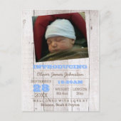 ホワイトウォッシュブルーフォト誕生のお知らせ 案内ポストカード (正面)