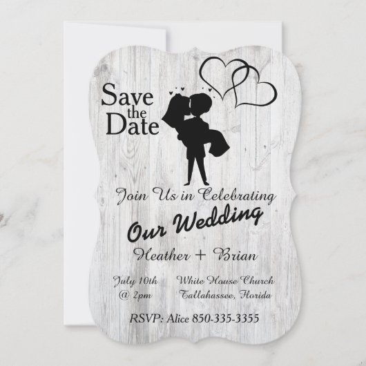 ホワイトウォッシュ結婚式招待状 セーブザデート (正面)