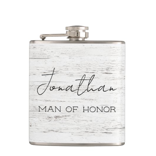 ホワイトウォッシュ ウッド オーダーメイド マン オブ オナー フラスク (正面)