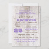 ホワイトウォッシュ ライラック ルスティック ファースト ホーリー コミュニオン 招待状 (正面)