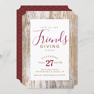 ホワイトウォッ素朴シュ材のフレンドディナー 招待状