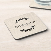 ホワイトウォッ素朴シュ材ローレル姓モノグラム コースター (左側)