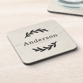 ホワイトウォッ素朴シュ材ローレル姓モノグラム コースター (左側)