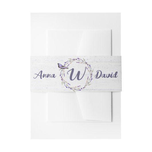 ホワイトウォッ結婚クウッドのラベンダーリース 招待状ベリーバンド (正面例)