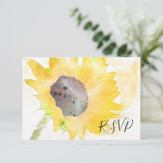 ホワイトウォーターで黄色のひまわりウェディングRSVP 出欠カード (スタンド正面)