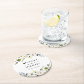 ホワイトウォーターのカラーフローラ花嫁と花婿の名前 ラウンドペーパーコースター (インサイチュ)