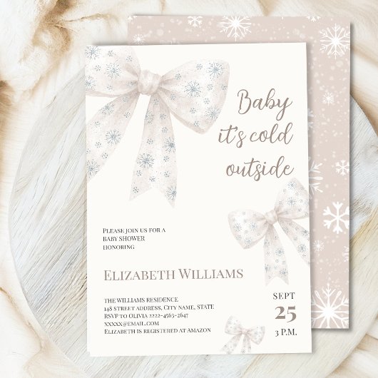 ホワイトウォーターの色の弓ベビーシャワー 招待状