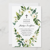 ホワイトウォーターの色の葉フローラフレームバプテスマ 招待状 (正面)
