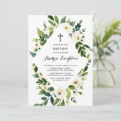 ホワイトウォーターの色の葉フローラフレームバプテスマ 招待状 (スタンド正面)