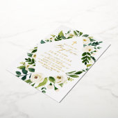 ホワイトウォーターの色の葉フローラフレームバプテスマ 箔招待状 (回転した状態)