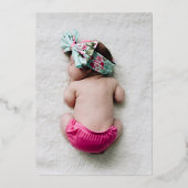 ホワイトウォーターの色の葉フローラフレームバプテスマ 箔招待状 (裏面)