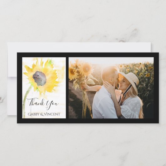 ホワイトウォーターの黄色のひまわり結婚の色 サンキューカード (正面)