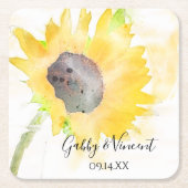 ホワイトウォーターの黄色のひまわり結婚の色 スクエアペーパーコースター (正面)